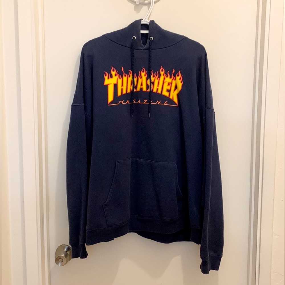 🔥 Thrasher Hoodie Sweatshirt Navy Blue • Size XL